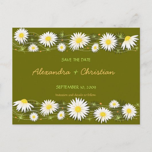Daisies Save the Date Wedding Announcement 2 Card Ankündigungspostkarte (Vorderseite)