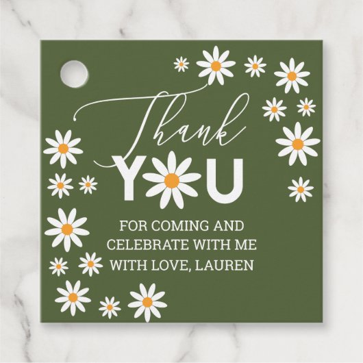 Daisies Thank you tags green Geschenkanhänger (Vorderseite)