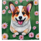 Daisies und Corgi Duschvorhang (Vorderseite)
