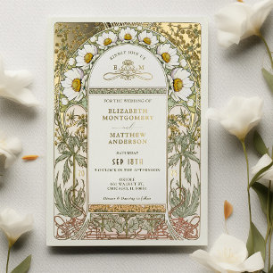 Daisies Vintage Wedding Art Nouveau Folieneinladung
