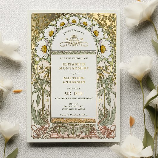 Daisies Vintage Wedding Art Nouveau Folieneinladung