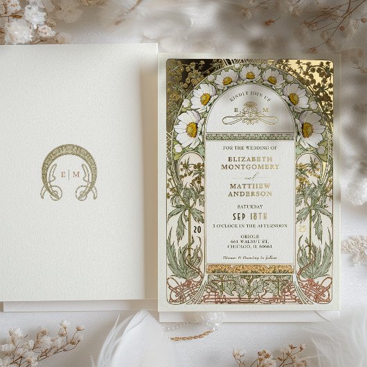 Daisies Vintage Wedding Art Nouveau Folieneinladung