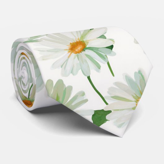 Daisies Watercolor Floral Pattern Krawatte (Gerollt)