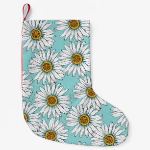 Daisies White Blume auf Blue Vintag Seamless Pat Kleiner Weihnachtsstrumpf