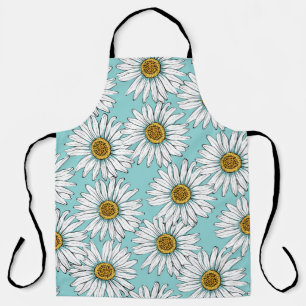 Daisies White Blume auf Blue Vintag Seamless Pat Schürze