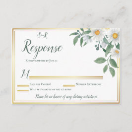 Daisies White Floral Gold Wedding Response Card RSVP Karte