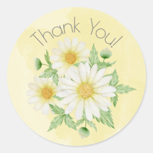 Daisies White Floral Thema Danke Classic Round Runder Aufkleber