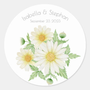 Daisies White Floral Theme Typografie Runder Aufkleber