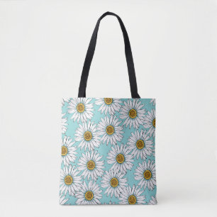 Daisies White Flowers on Blue vintage Seamless Pat Tasche