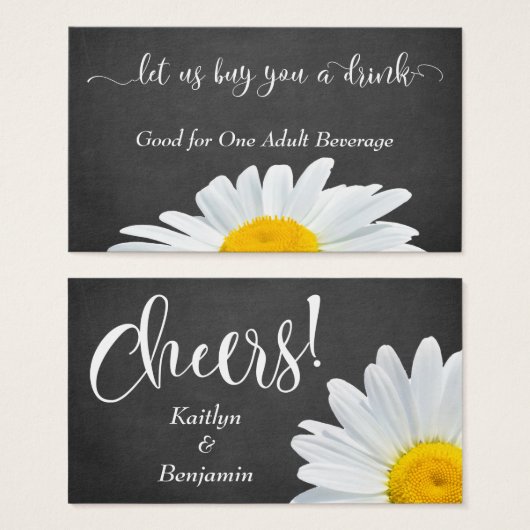 Daisies, White Script & Chalkboard | Trinkkarten (Vorne & Hinten)