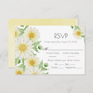 Daisies White Watercolor Floral Script Wedding RSVP Karte