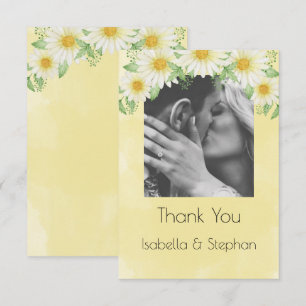 Daisies White Yellow Floral Foto Typografie Dankeskarte
