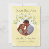 Daisies White Yellow Floral Foto Typografie Save The Date (Vorderseite)