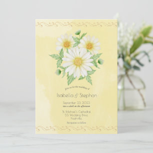 Daisies White Yellow Floral Script Wedding Einladu Einladung