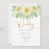 Daisies White Yellow Floral Script Wedding Einladu Einladung (Vorderseite)