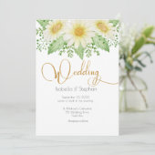 Daisies White Yellow Floral Script Wedding Einladu Einladung (Stehend Vorderseite)