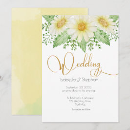 Daisies White Yellow Floral Script Wedding Einladu Einladung