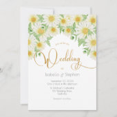 Daisies White Yellow Floral Script Wedding Einladu Einladung (Vorderseite)
