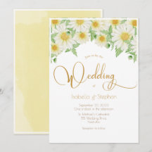 Daisies White Yellow Floral Script Wedding