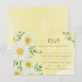 Daisies White Yellow Floral Script Wedding RSVP Karte