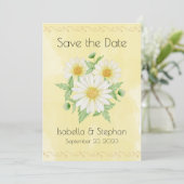 Daisies White Yellow Floral Typografy Rett Save The Date (Stehend Vorderseite)