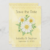 Daisies White Yellow Floral Typografy Rett Save The Date (Vorne/Hinten)