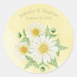 Daisies White Yellow Floral Typografy Runder Aufkleber