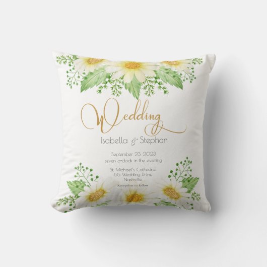 Daisies White Yellow Floral Wedding Kissen (Vorderseite)