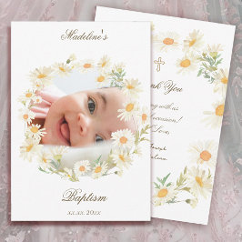 daisies wreath Baptism small thank you card  Einladung