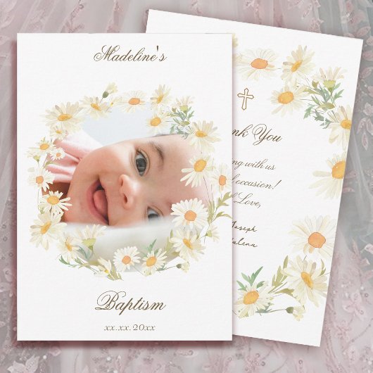 daisies wreath Baptism small thank you card Einladung
