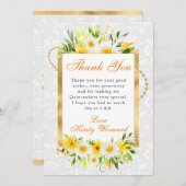 Daisies & Yellow Summer Blume Gold Quinceanera Dankeskarte (Vorne/Hinten)