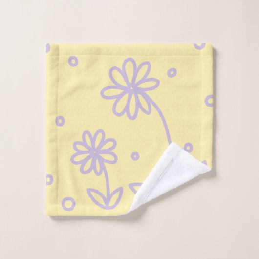 Daisis and Dots 2 - Pastellgelb und Lila Badhandtuch Set (Waschlappen)