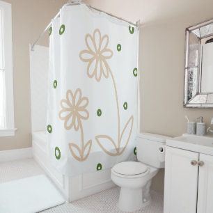 Daisis and Dots 2 - White, Sand und Palm Green Duschvorhang
