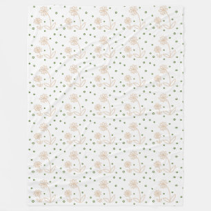 Daisis and Dots 2 - White, Sand und Palm Green Fleecedecke