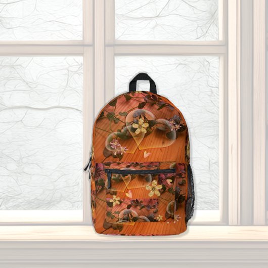 Daisis & Glass Hearts.Printed Backpack Bedruckter Rucksack