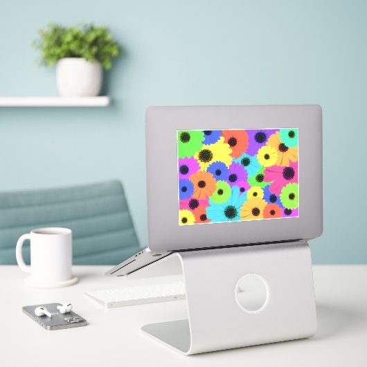 Daisis oder Marigolds farbenfrohe psychedelische M Aufkleber (Laptop auf Schreibtisch)