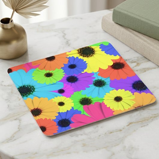 Daisis oder Marigolds farbenfrohe psychedelische M Rechteckiger Pappuntersetzer