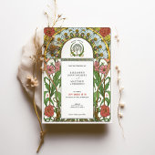 Daisis & Pink Zinnias Art Nouveau Wedding Einladung