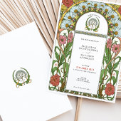 Daisis & Pink Zinnias Art Nouveau Wedding Einladung