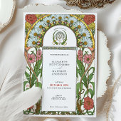 Daisis & Pink Zinnias Art Nouveau Wedding Einladung