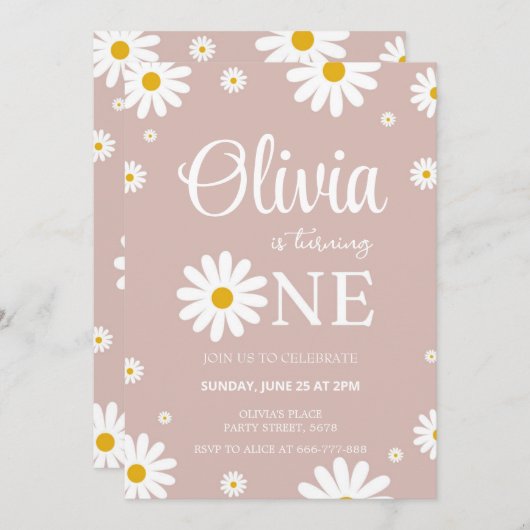 Daisy 1. Geburtstag Editable Einladung (Vorne/Hinten)