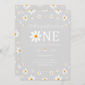 Daisy 1. Geburtstag Gray Einladung (Vorne/Hinten)