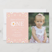 Daisy 1. Geburtstag Pink Foto Einladung (Vorderseite)