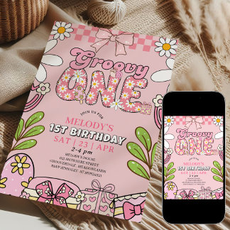 Daisy 1. Geburtstag Pink Retro Geburtstag Einladung