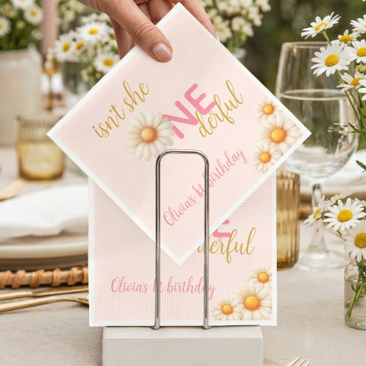 Daisy 1st Birthday Isn't She ONEderful Pink Boho Serviette