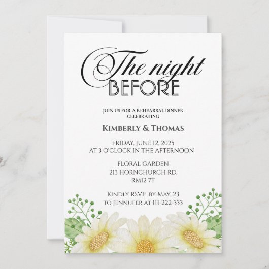 Daisy am Abend vor der Probe Einladung (Vorderseite)