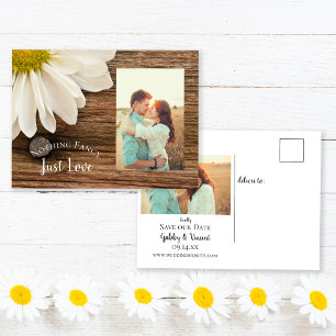 Daisy and Barn Wood Country Wedding Save the Date Ankündigungspostkarte