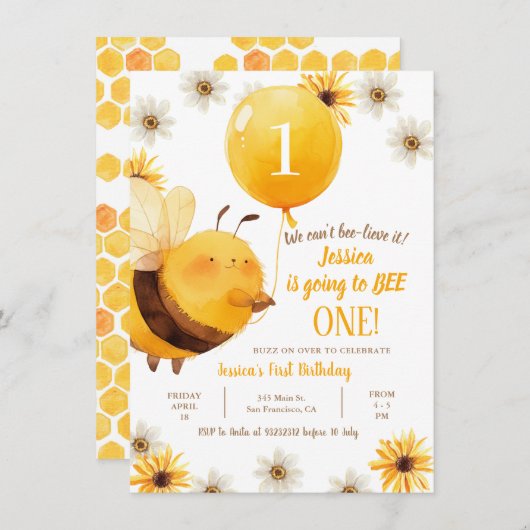 Daisy and Bee Sunflower Einladung (Vorne/Hinten)