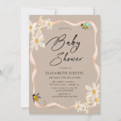 Daisy and Bees Floral Brown Baby Shower Einladung (Vorderseite)