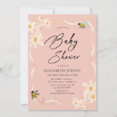 Daisy and Bees Floral Pink Baby Dusche Einladung (Vorderseite)